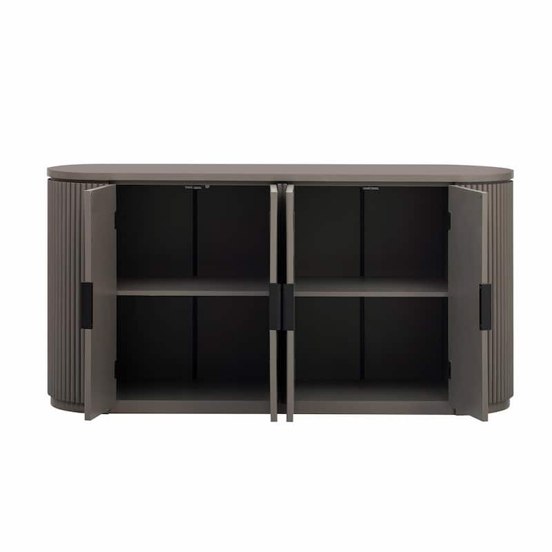 Vertical Striped Door Storage Cabinet with Metal Handles, Adjustable Shelves
