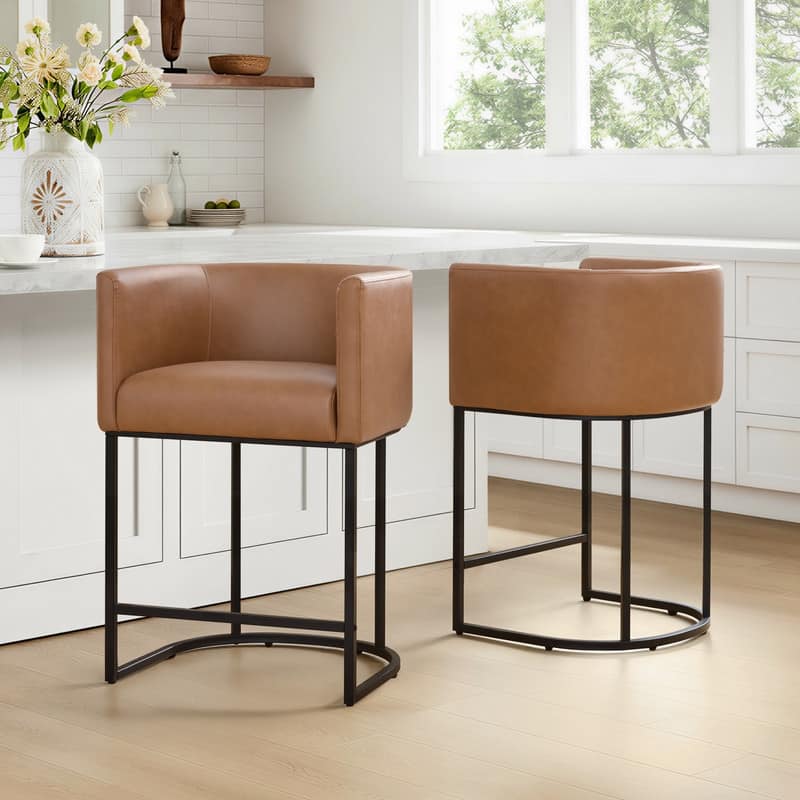 Spruce & Spring Modern Upholstered Barrel Counter Bar Stool with Arm