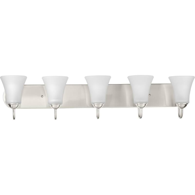 Classic Collection Five-Light Brushed Nickel Etched Glass Traditional Bath Vanity Light - 36 in x 7 in x 7.875 in - 36 in x 7 in x 7.875 in