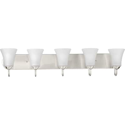 Classic Collection Five-Light Brushed Nickel Etched Glass Traditional Bath Vanity Light - 36 in x 7 in x 7.875 in