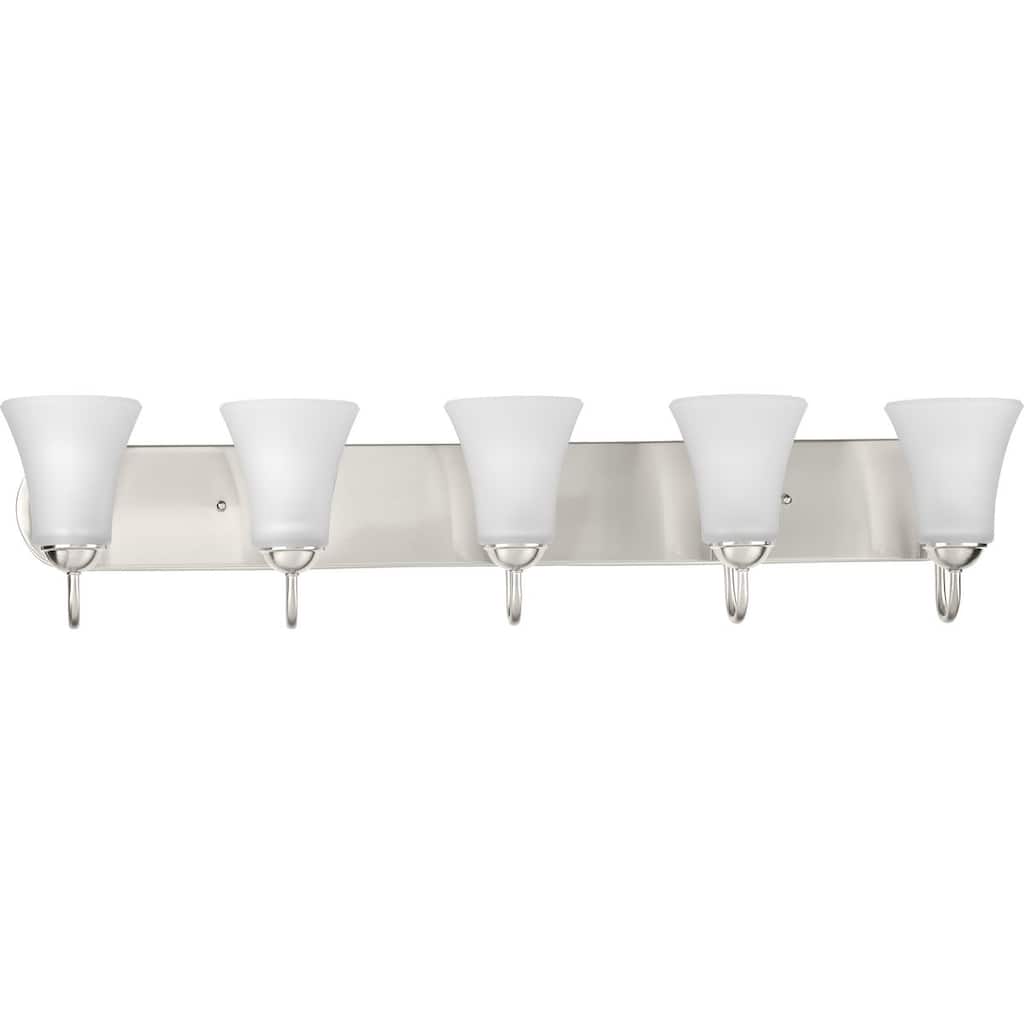 Classic Collection Five-Light Brushed Nickel Etched Glass Traditional Bath Vanity Light - 36 in x 7 in x 7.875 in