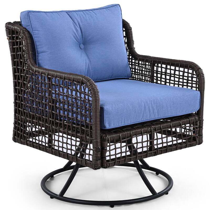 4 Pieces Patio Sofa Furniture Set 3-seater Sofa, 2 Swivel Chairs and Solid Wood Tabletop Coffee Table, Outdoor Conversation Set