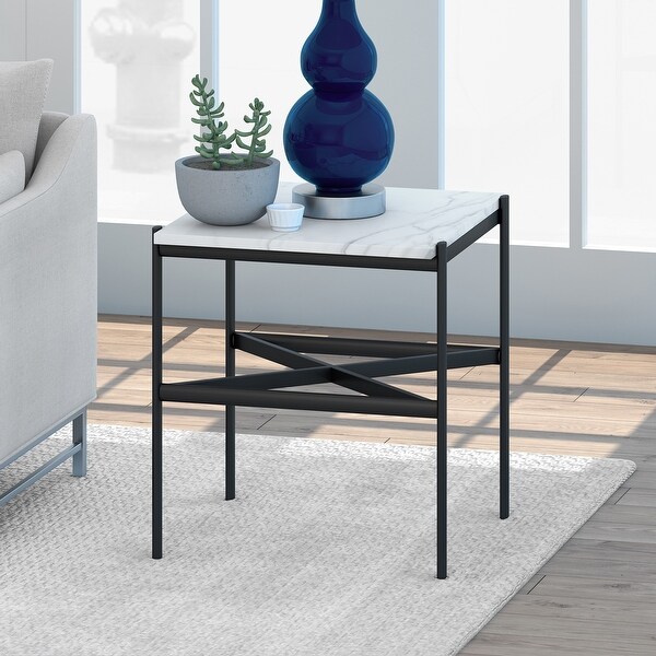 Silver Orchid Fryland Bronze Faux Marble Side Table Bed Bath