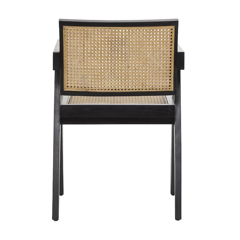 Teak Wood Handmade Accent Chair with Woven Cane Seat - Black or Brown - Roche River Decor