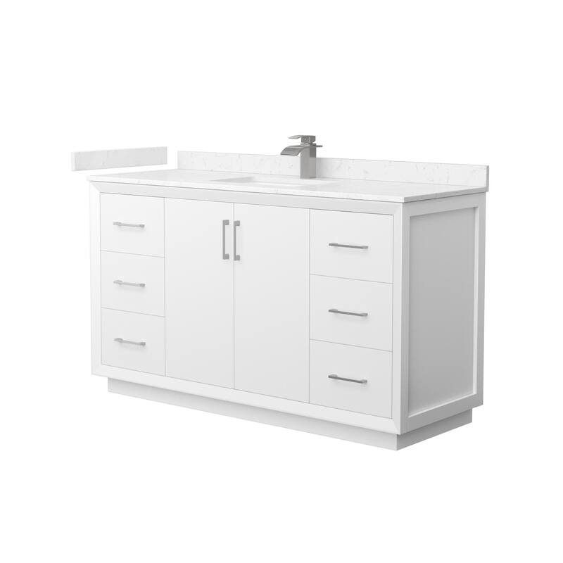 Wyndham Collection WCF414160S-VCA-UNSMXX Strada 60" Free Standing - White / Carrara Cultured Marble Top / Brushed - Painted