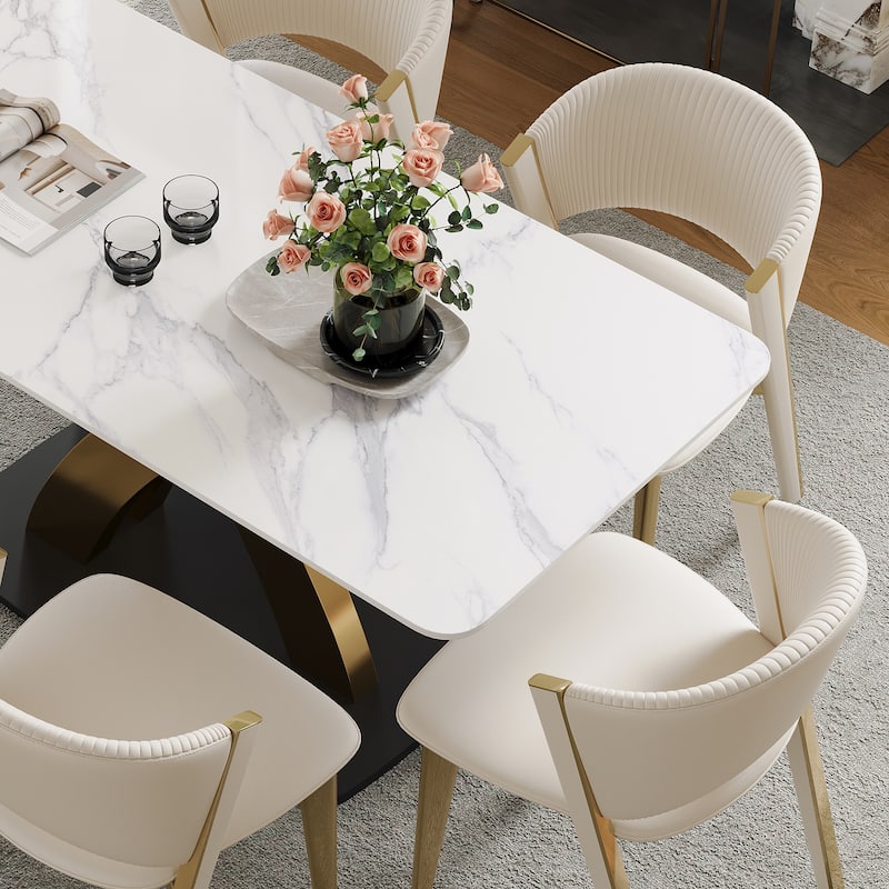 Contemporary White Rectangular Sintered Stone Dining Table Base Dinner Table