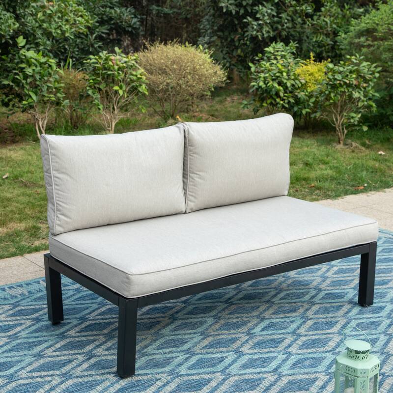 10-Seat Patio Sectional sofa set, E-coating Steel frame Conversation Sets with Built-in Side Table , Grey Cushion