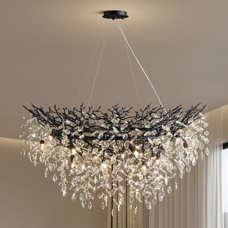 Modern Round Branch Crystal Chandelier, 600-1200mm Diameter, Marquise Cut Crystal Pendant Light - 48in - Black