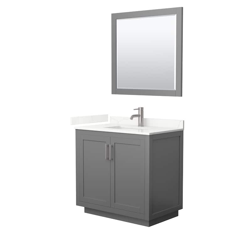 Miranda 36-inch Single Vanity, Quartz Top, 34-inch Mirror - Dark Gray, Nickel Trim, Giotto Quartz Top