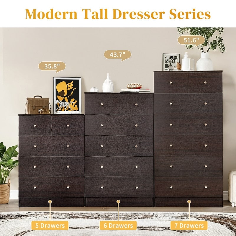 5-Drawer Dresser For Bedroom And Chest Of Drawers With Sturdy Construction Wood Storage Organizer For Closet