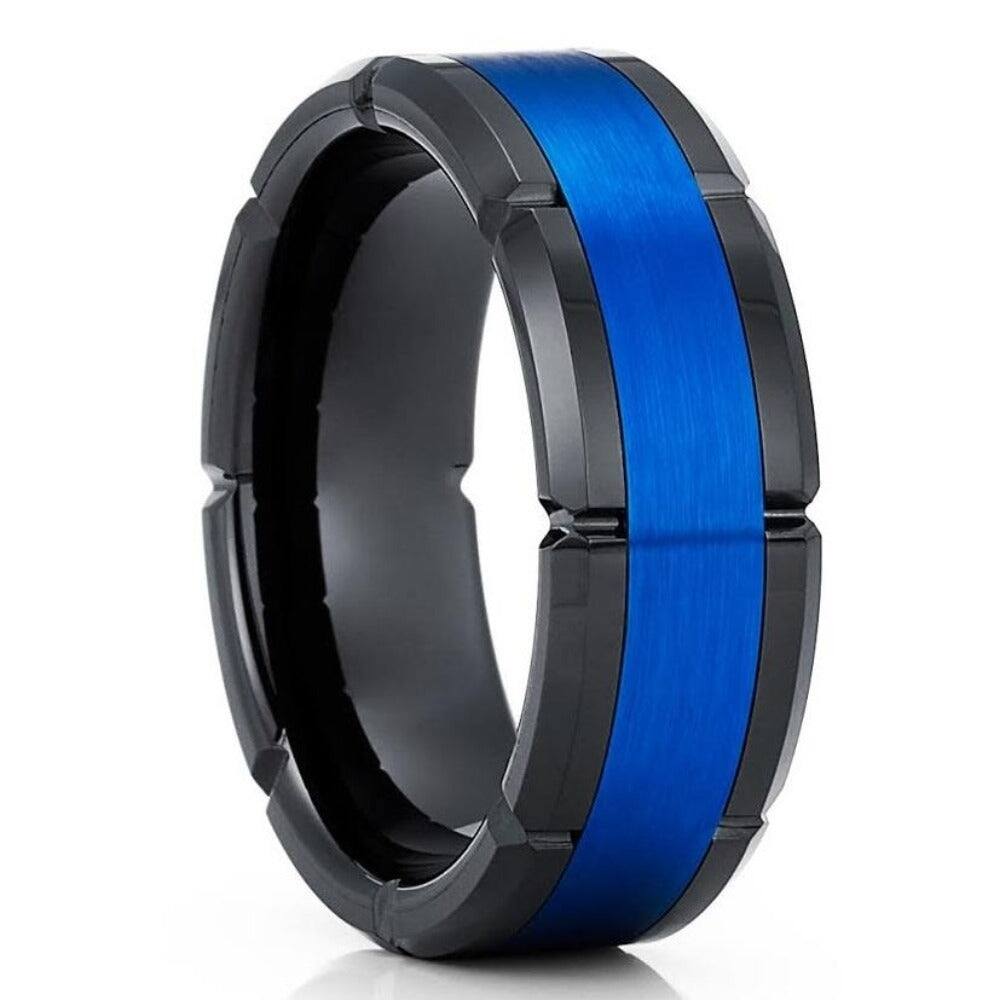 Blue Black Tungsten Wedding Ring 8Mm Comfort Fit Cobalt Free Jewelry Size 715