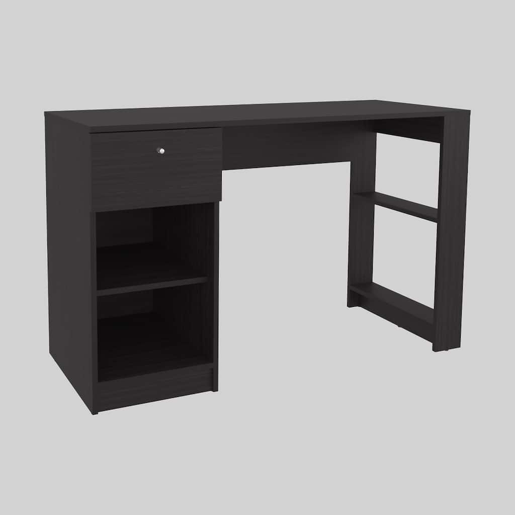 Wide Home Office Desk with Storage Shelves and Drawer, Rectangular Computer Table for Workspace