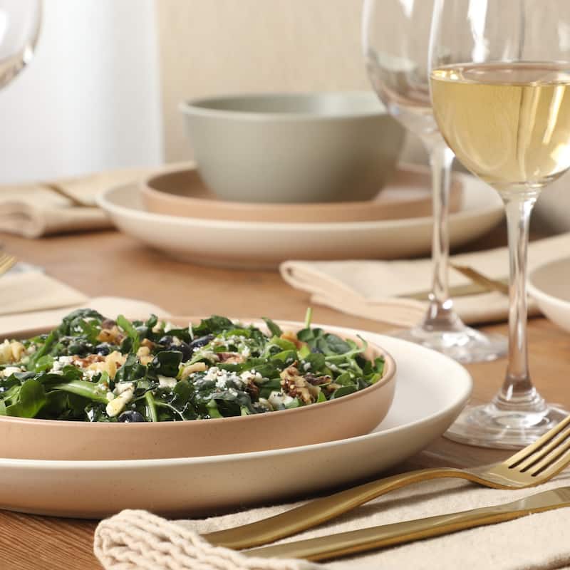 Gibson Elite Leeds Court Plates and Bowls Sets, 16-Piece Stoneware Dinnerware Sets, Round Speckle Reactive Glaze Dish Set