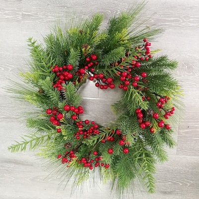 Red Berries With Greenery Wreath - Multi