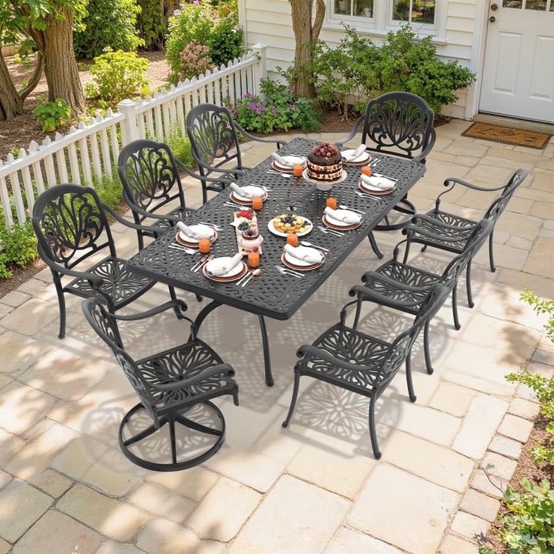 9-Piece Outdoor Dining Set with 1 Table and 8 Chairs, All-Weather Aluminum Outdoor Patio Sets