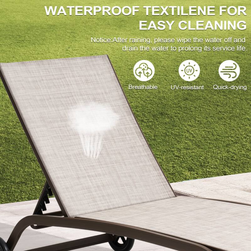 Outdoor Chaise Lounges and Side Table, Patio Lounger with Wheels 3-Piece Set - See Picture