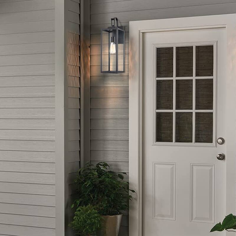 1-Light 22.48in Matte Black Outdoor Wall Lantern with Clear Glass Shade