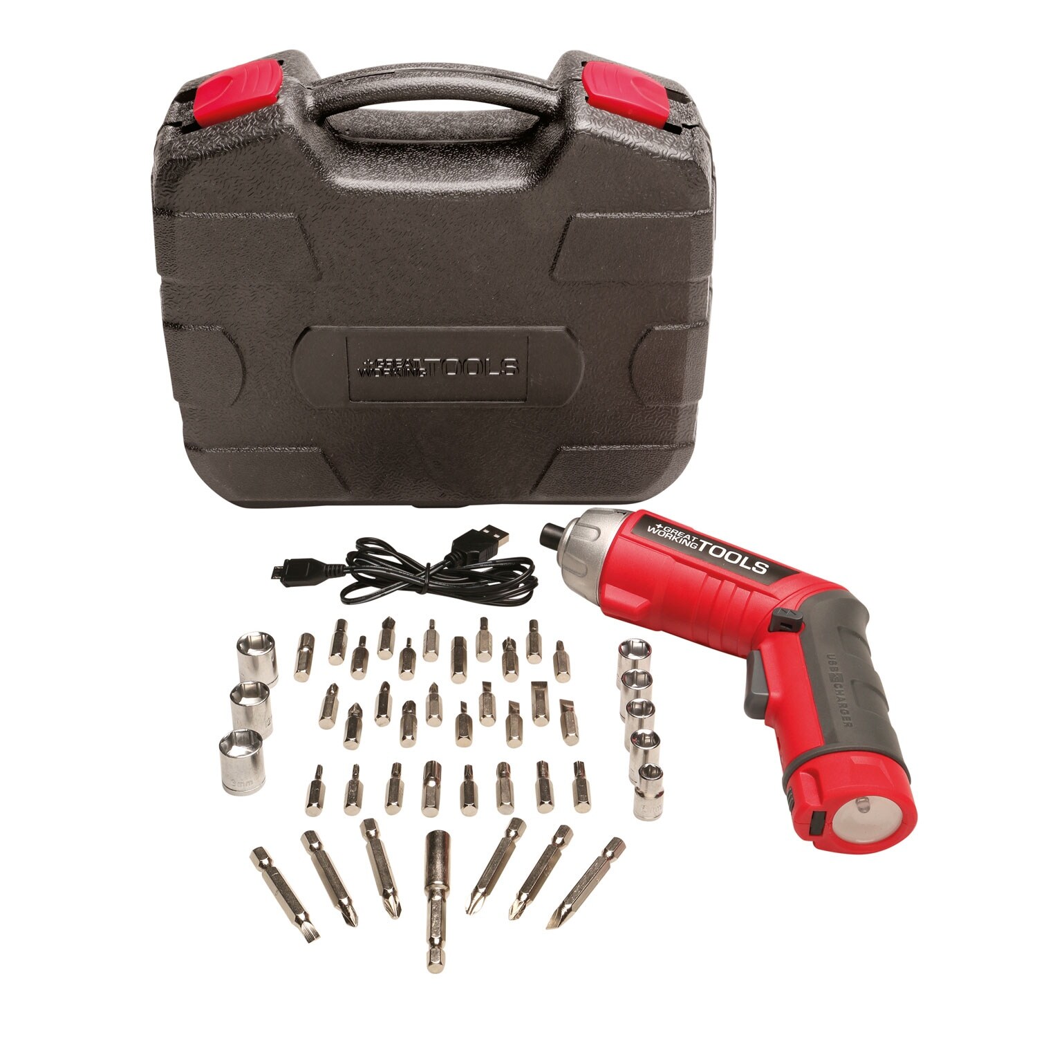 Shop Cordless Screwdriver Set 45 Piece Power Screwdriver With 3 6v Lithium Ion Battery Pivoting Head Flashlight Case Red Black Overstock 29095278