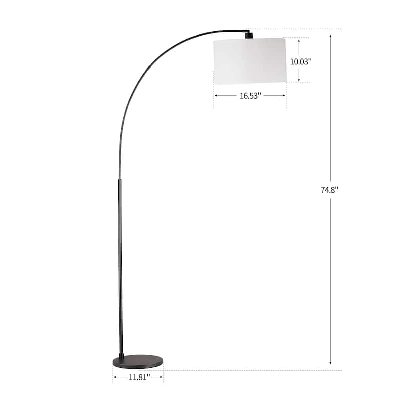 74.8" Black Mid-Century Modern Arch Floor Lamp with Multi-Angle Task Shade