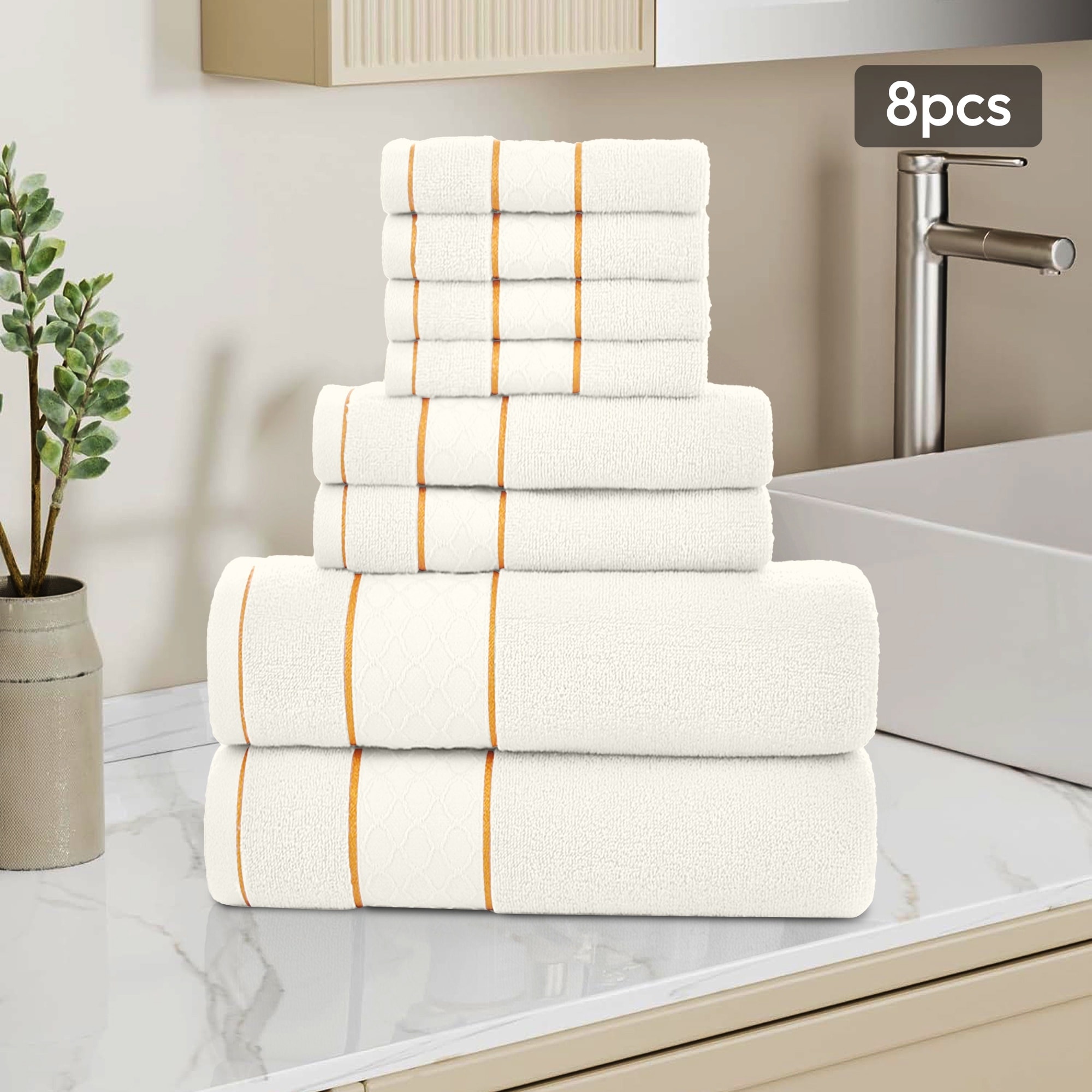JML 8-Piece Cotton Bath Towel Set - Hotel Quality Bathroom Towels