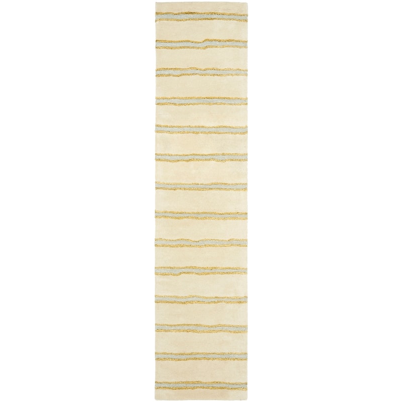Martha Stewart by SAFAVIEH Chalk Stripe Wool/ Viscose Rug - 2'3" x 10' Runner - B Wheat F Beige