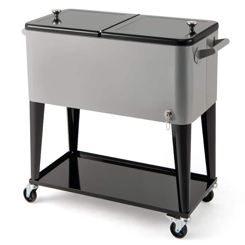 Costway 80-Quart Rolling Patio Cooler on Wheels with Side Handles