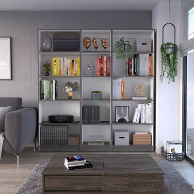 3 Piece Home Bookcase Set, 67" Wide with 15 Shelves, Living Room Set