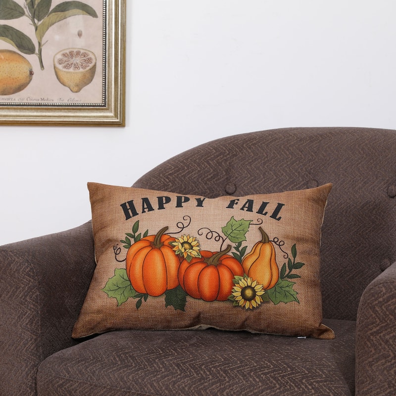 Glitzhome 18"L Faux Burlap Fall Thanksgiving Pumpkin Pillow Indoor Decor