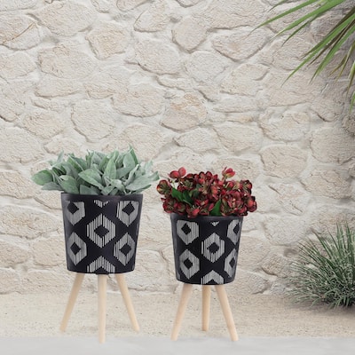 10/12" Diamond Planter with Wood Legs,Set of 2