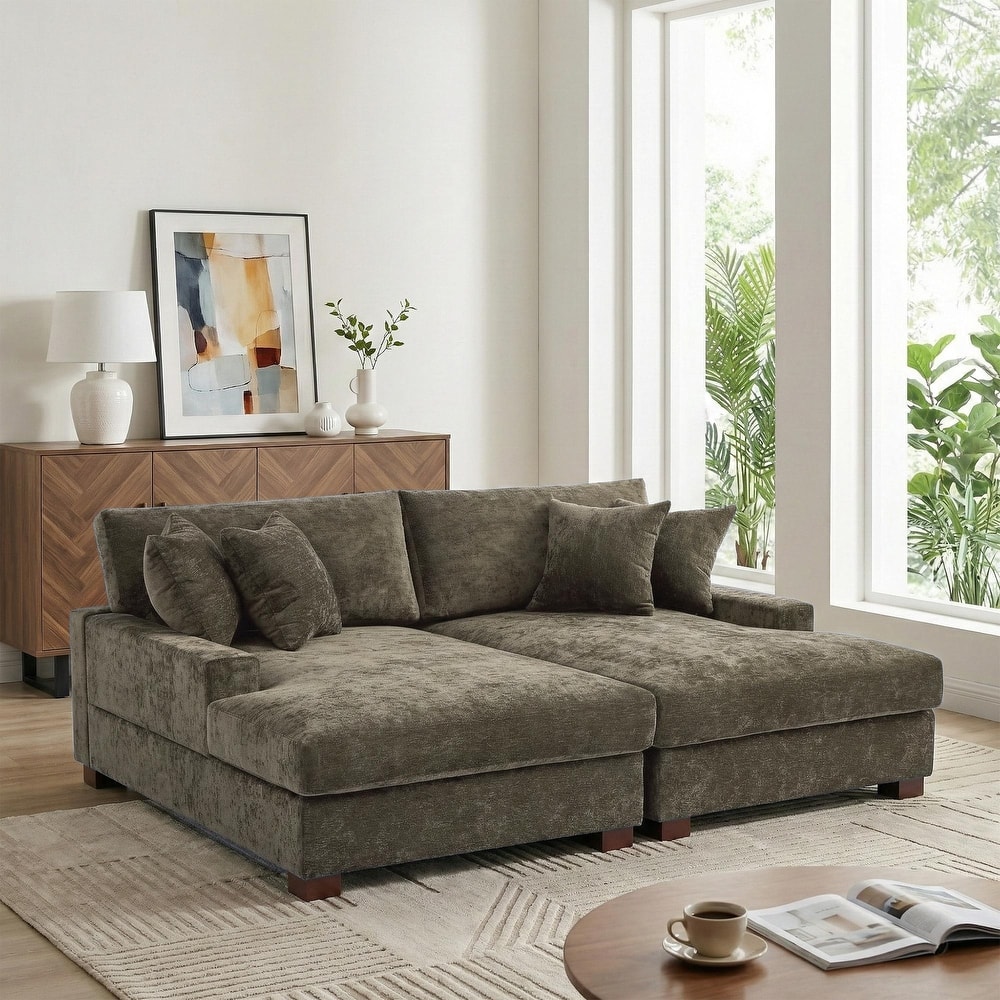 Modern Upholstered Chenille Modular Sectional Sofa with 2 Chaise