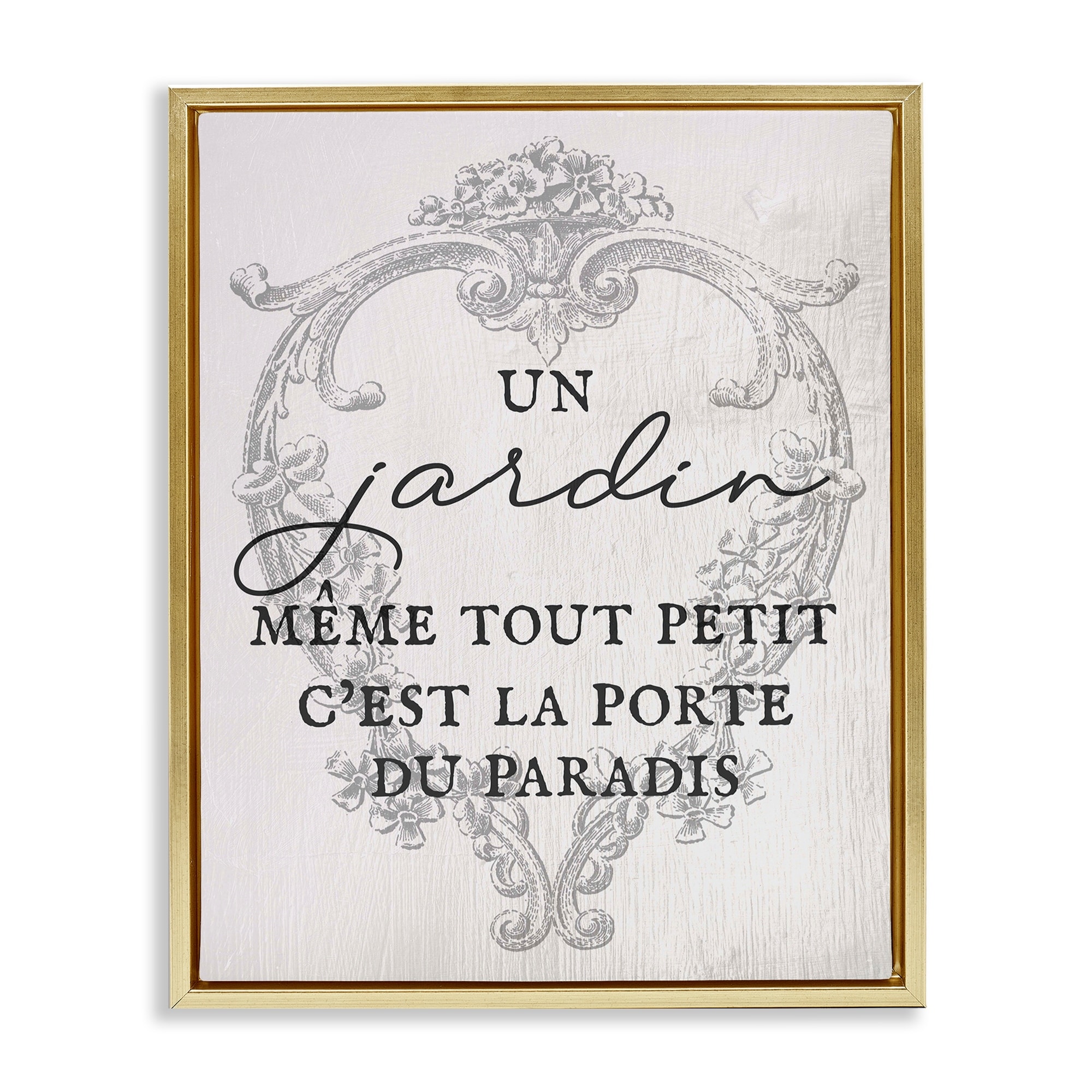 Stupell French Phrase with Vintage Border Framed Floater Canvas Wall Art Design By Lil' Rue