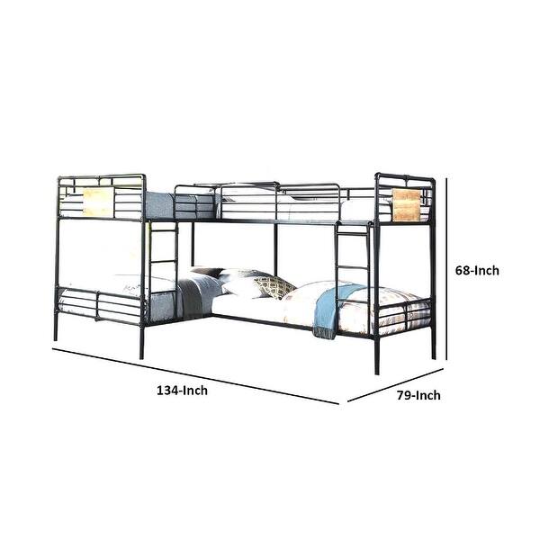 Twin over Full Bunk Bed with Safety Guard Rails, Sandy Black and Dark Bronze