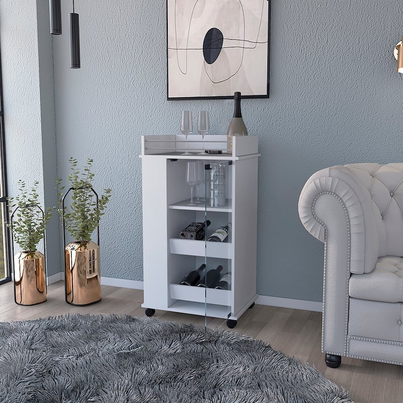 Bar Cart with Two-Side Shelves Beaver, Glass Door and Upper Surface