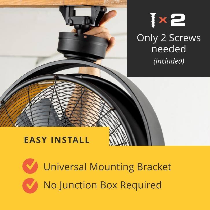 18" Mule Jet Black and Yellow Damp-Rated Garage Ceiling Fan - 18 Inches