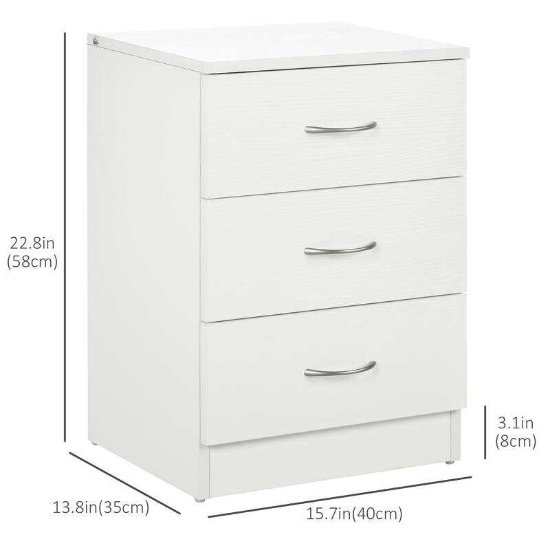 Nightstand With 3 Drawers And Storage Stand - White