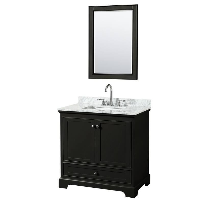 Wyndham Collection Deborah 36" Free Standing Single Vanity Set with - Dark Espresso / White Carrara Marble Top / - Espresso Finish