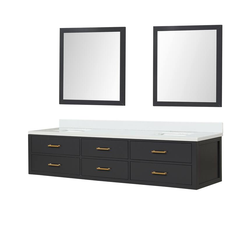 Castor 60 in W x 22 in D Black Double Bath Vanity, Cultured Marble Top, and 28 in Mirrors