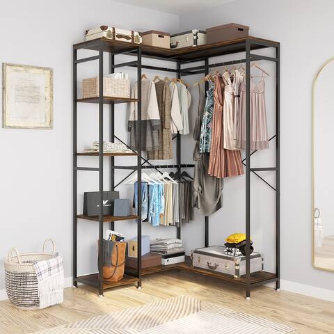 Free-Standing L Shaped Closet Clothing Rack, Independent Storage Racks