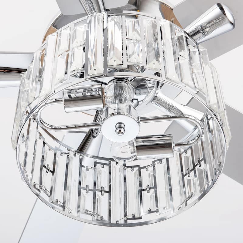 52" Modern Chrome Reversible 5-Blade Crystal Ceiling Fan with Remote