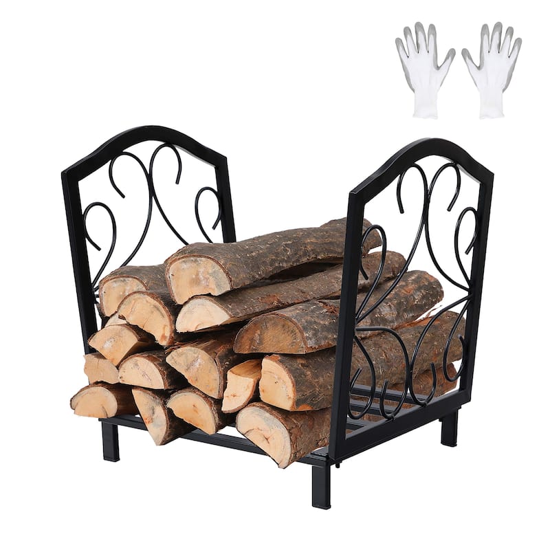 PHI VILLA 17 Inch Small Decorative Indoor/Outdoor Firewood Racks Steel Wood Storage Log Rack Holder - Black