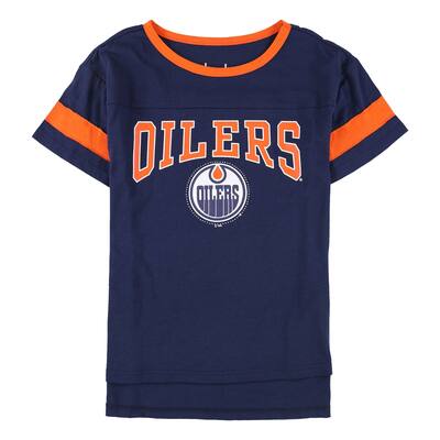 Touch Womens Edmonton Oilers Rhinestone Embellished T-Shirt,, Blue, Medium