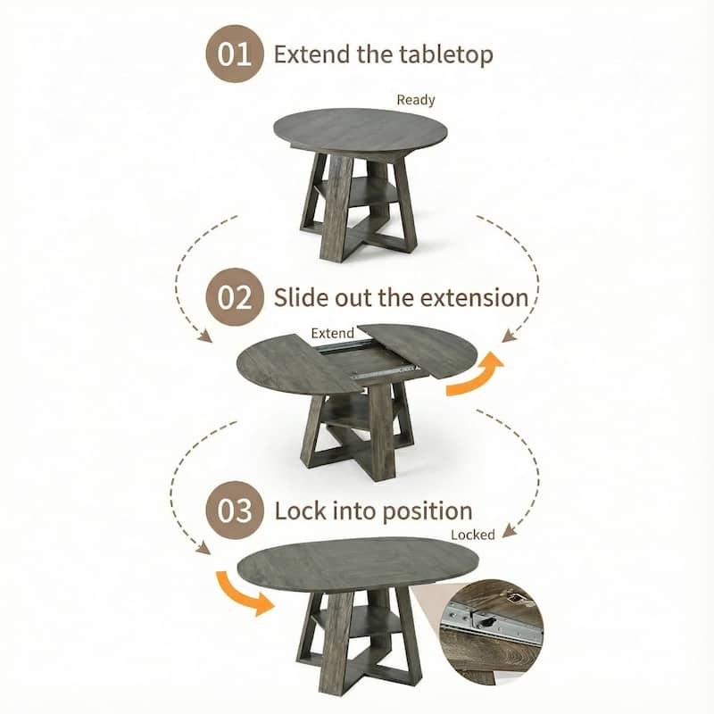 43"-59" Extendable Oval Dining Table with Storage Base, Modern Round to Oval Kitchen Table