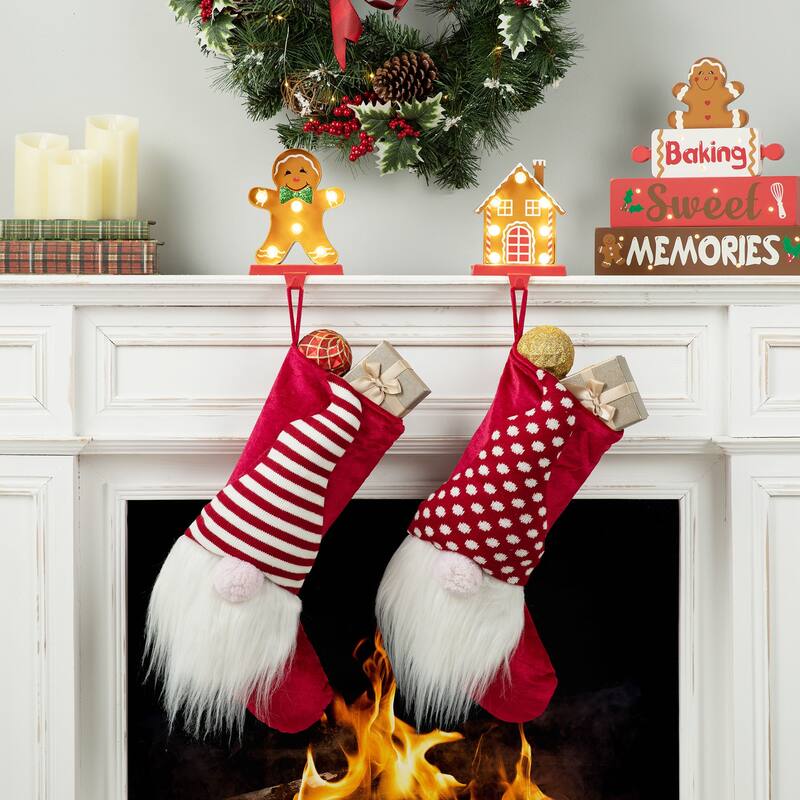 Glitzhome Christmas Marquee LED Gingerbread Man House Stocking Holders Mantel Ornament