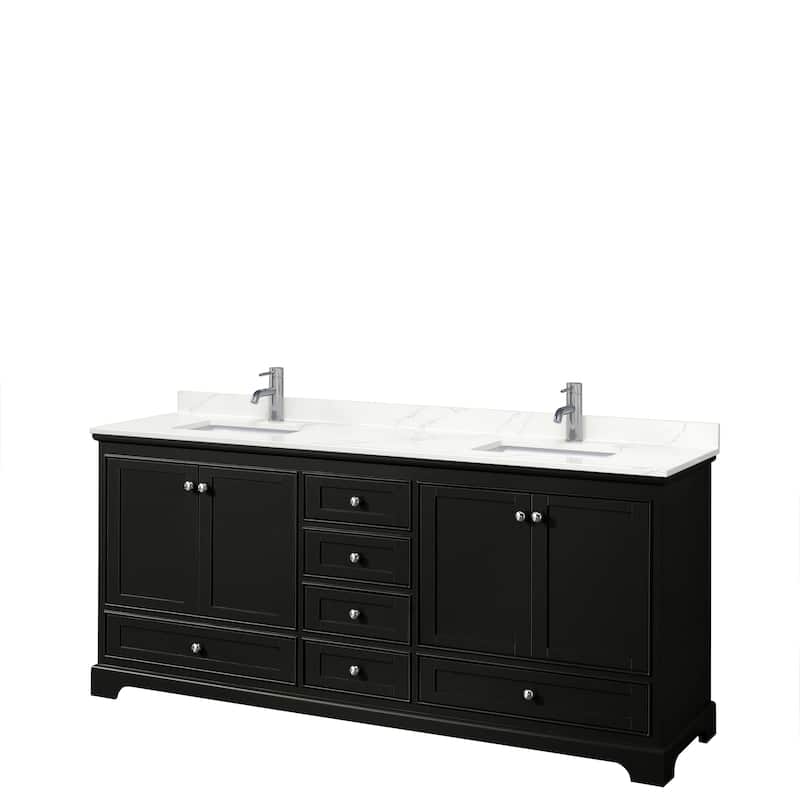 Deborah 80-inch Double Vanity, Quartz Top - Dark Espresso, Chrome Trim, Giotto Quartz Top