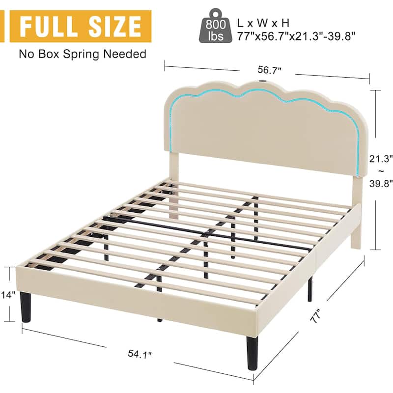 VECELO Luxury Velvet Smart Bed Frame with RGB Headboard & USB/Type-C Charging Height-Adjustable Headboard
