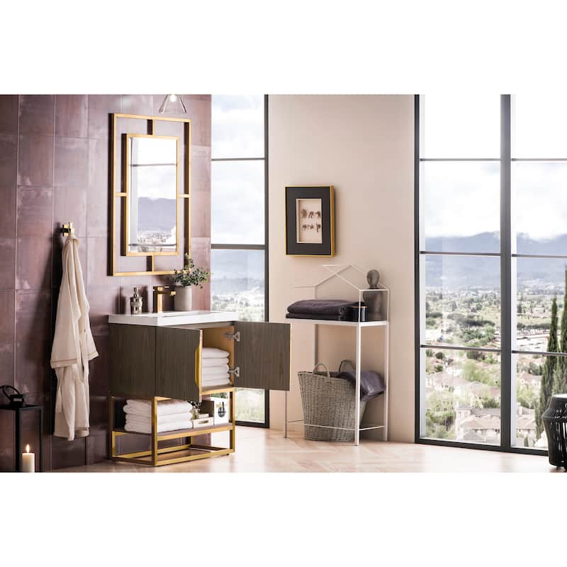 James Martin Vanities Columbia 31.5" Single Vanity, Ash Gray with White Glossy Composite Stone Top