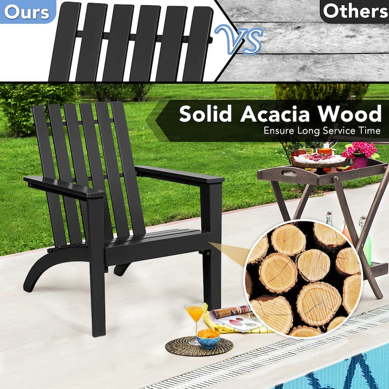 Costway 3PC Patio Adirondack Chairs Side Table Set Solid Wood Garden
