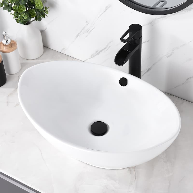 Luxier CS-004 Oval Bathroom Ceramic Vessel Sink Art Basin in White