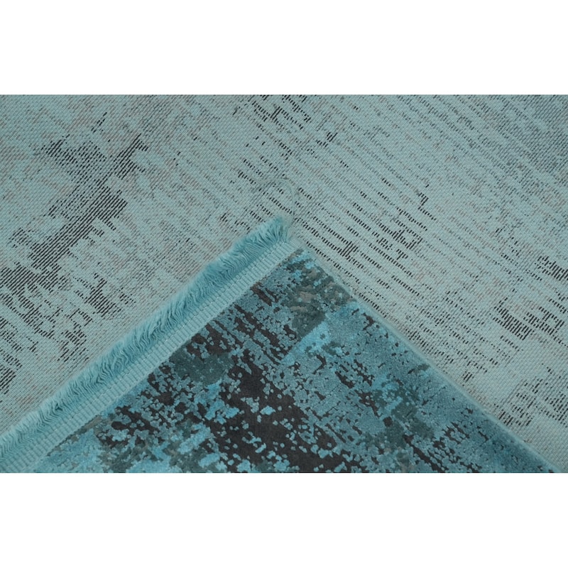 Machine Made Oriental Polyester Carpet Modern Abstract Navy Blue & Blues Abstract Area Rug - 7' 5'' X 5' 2''