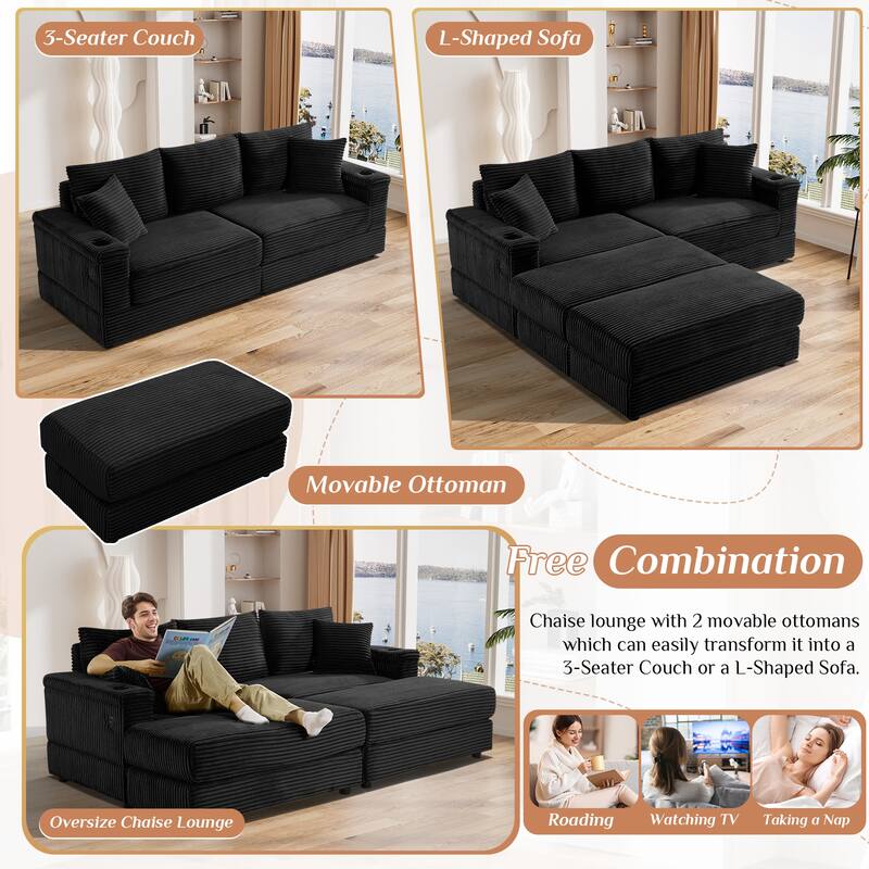 Ouyessir Upholstered Deep Seat Single Sofa with Ottoman for Living Room